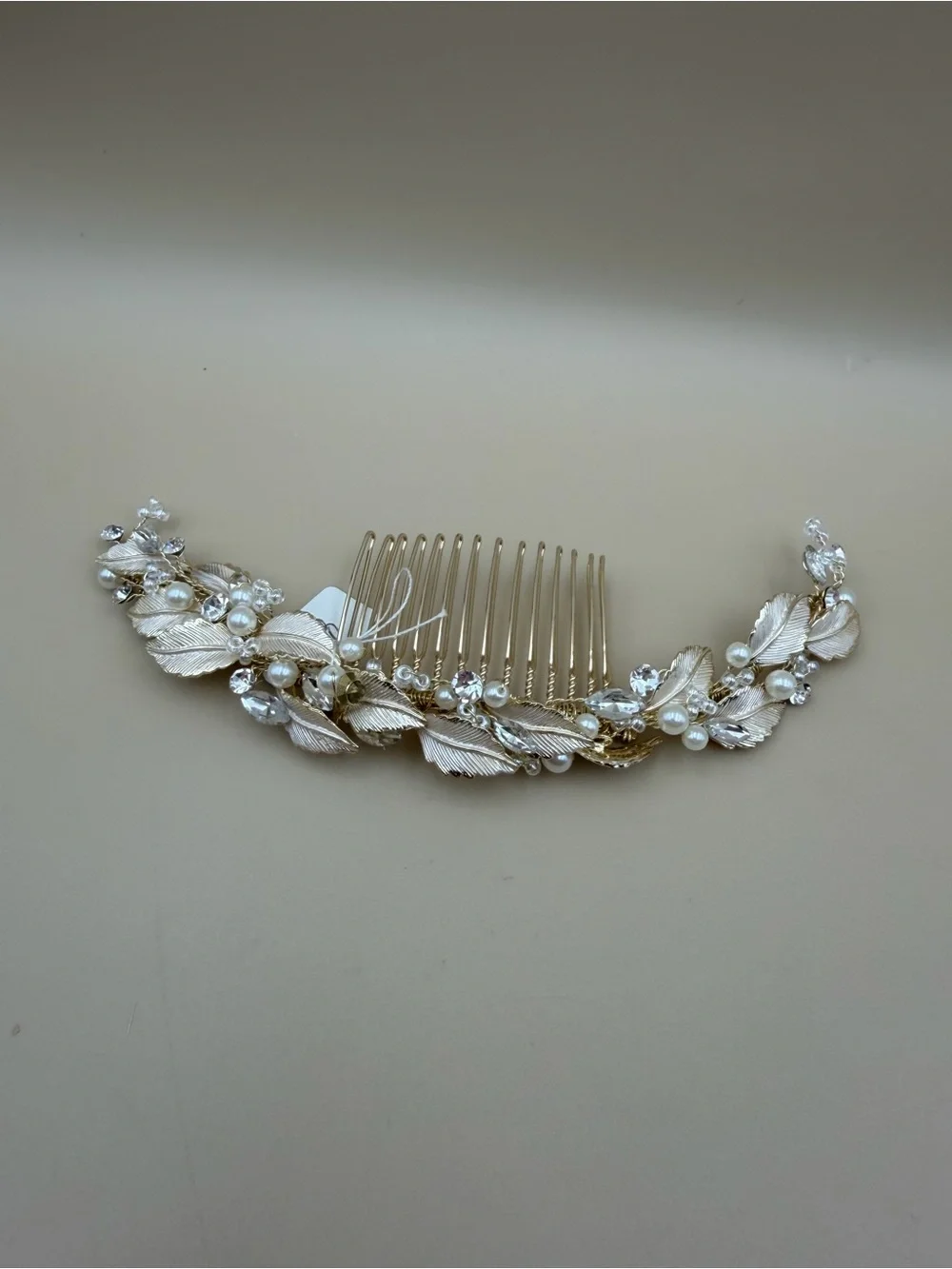 Gold Pearl & Crystal Bridal Leaf Hair Comb